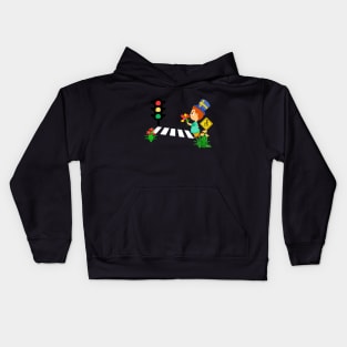 Little boy crossingn the road Kids Hoodie